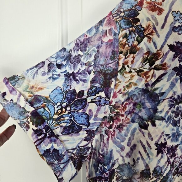 Soft Surroundings Coloures Pleated Blouse Womens Large Purple Floral Top Peasant - Picture 7 of 14